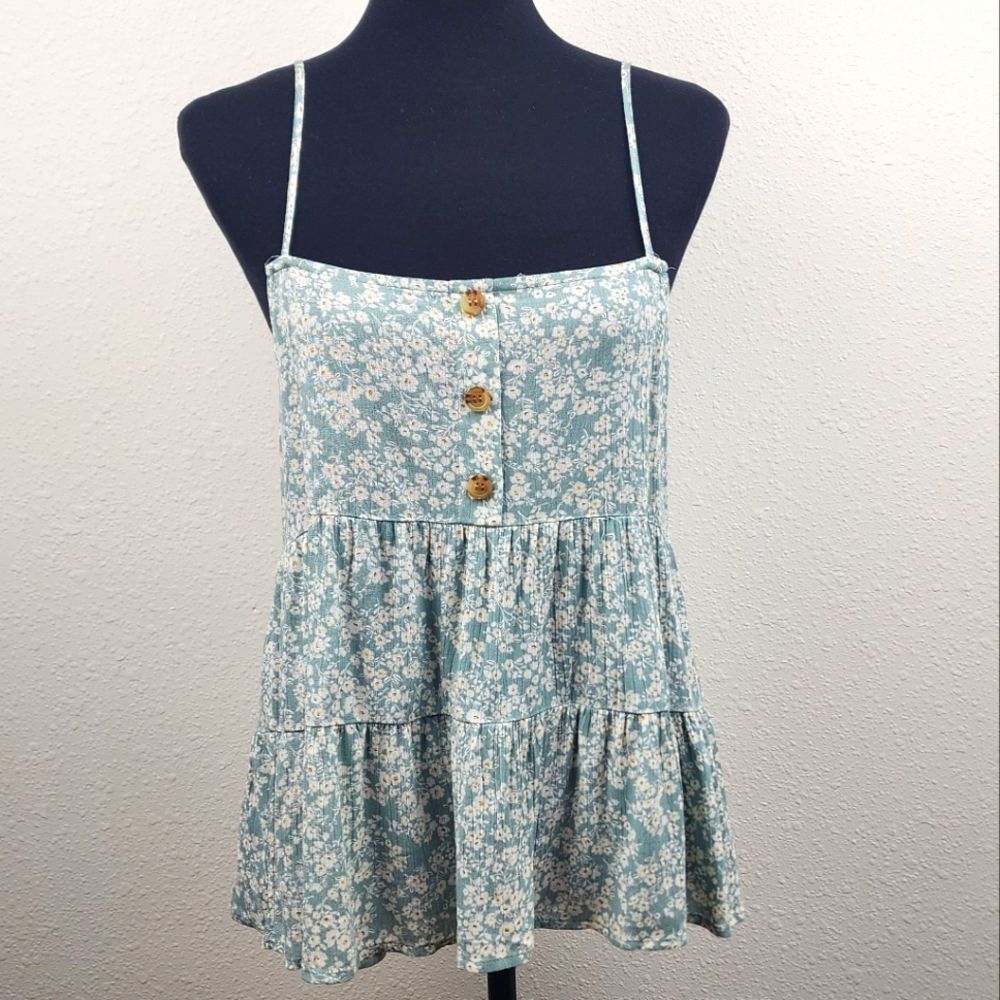 Paper Crane Floral Button Front Tiered Babydoll Cottagecore Tank Top Size XS NWT